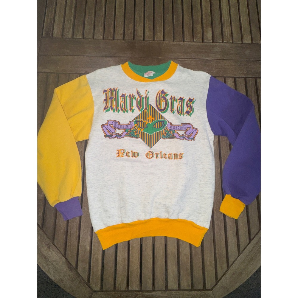 Vintage 90s Mardi Gras New Orleans Color Block Sweatshirt Small Made in USA